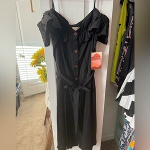 Chic Black Ruffle Midi Dress